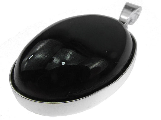 Pandantiv argint mare cu agat negru natural 25x18 MM - GlamBazaar.ro