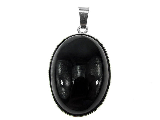 Pandantiv argint mare cu agat negru natural 25x18 MM - GlamBazaar.ro