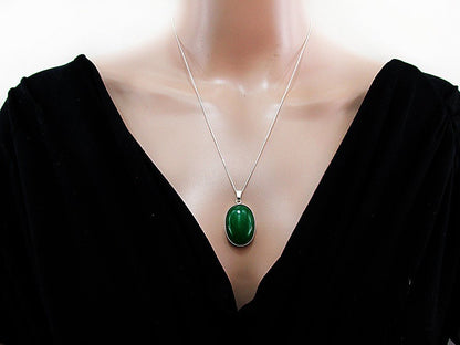 Pandantiv argint mare cu agata verde naturala 25x18 MM - GlamBazaar.ro