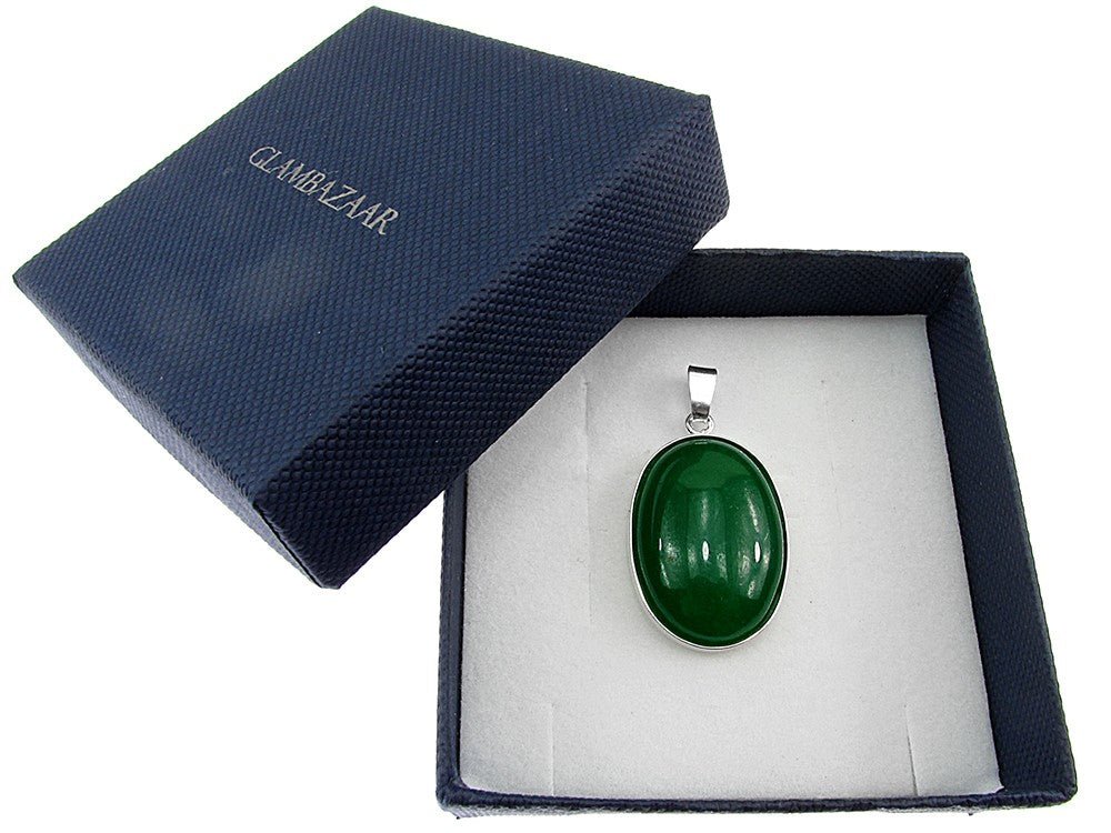 Pandantiv argint mare cu agata verde naturala 25x18 MM - GlamBazaar.ro