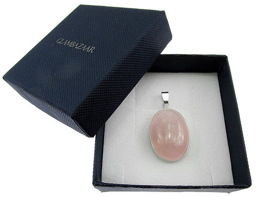 Pandantiv argint mare cu cuart roz natural 25x18 MM - GlamBazaar.ro