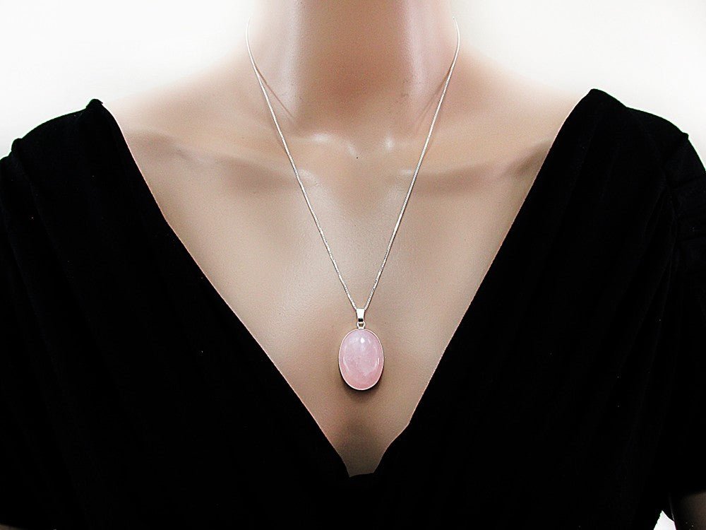 Pandantiv argint mare cu cuart roz natural 25x18 MM - GlamBazaar.ro