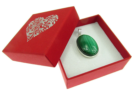 Pandantiv argint mare cu malachit natural 25x18 MM