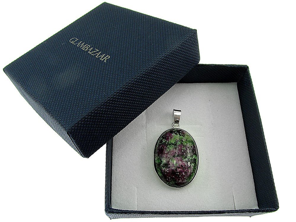 Pandantiv argint mare cu rubin zoisit natural 25x18 MM - GlamBazaar.ro