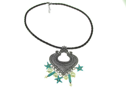 Pandantiv retro Heart cu perle de cultura si turcoaze - GlamBazaar.ro