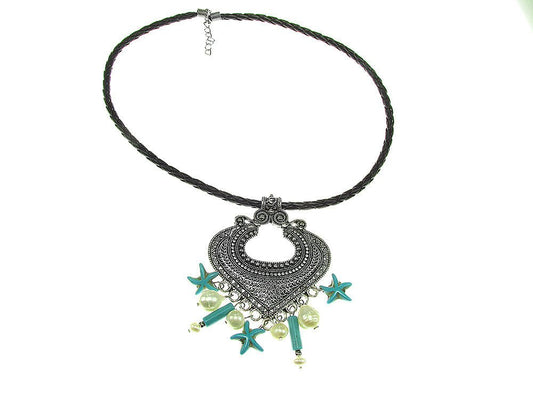 Pandantiv retro Heart cu perle de cultura si turcoaze - GlamBazaar.ro