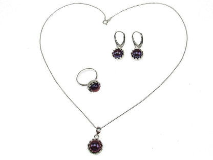 Set argint complet model coroana cu perle de cultura negre - GlamBazaar.ro