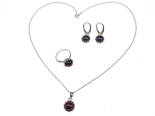 Set argint complet model coroana cu perle de cultura negre - GlamBazaar.ro