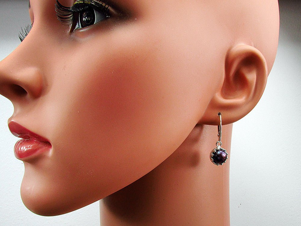 Set argint complet model coroana cu perle de cultura negre - GlamBazaar.ro