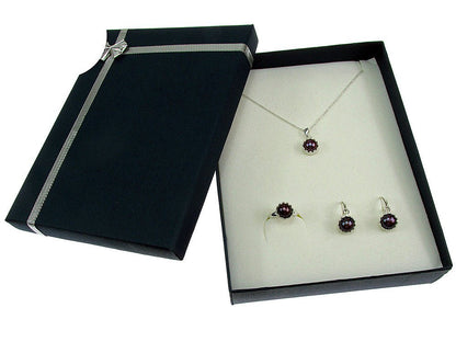 Set argint complet model coroana cu perle de cultura negre - GlamBazaar.ro