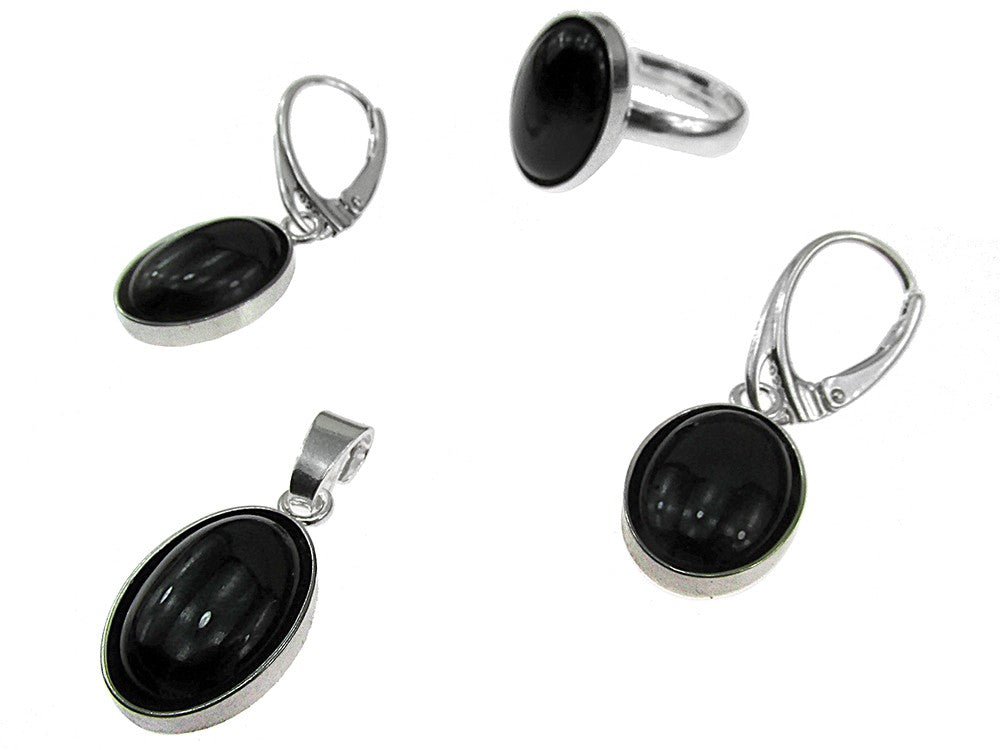 Set argint complet onix oval 14x10 MM cu lantisor inclus - GlamBazaar.ro