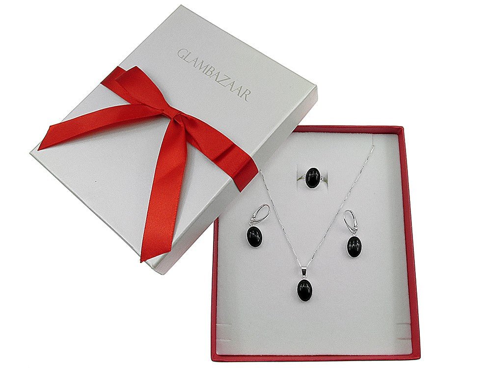 Set argint complet onix oval 14x10 MM cu lantisor inclus - GlamBazaar.ro