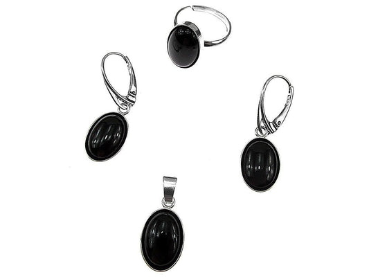 Set argint complet onix oval 14x10 MM cu lantisor inclus - GlamBazaar.ro