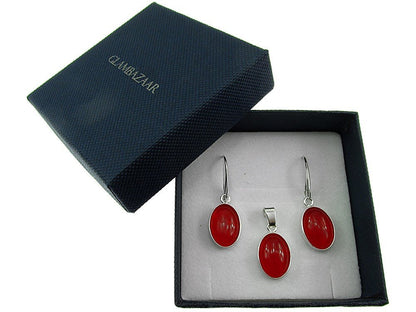 Set argint cu agate rosii ovale 14x10 MM - GlamBazaar.ro