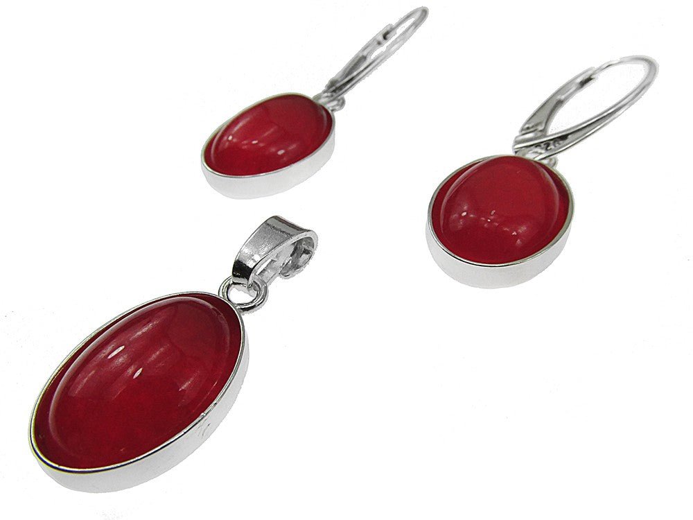 Set argint cu agate rosii ovale 14x10 MM - GlamBazaar.ro