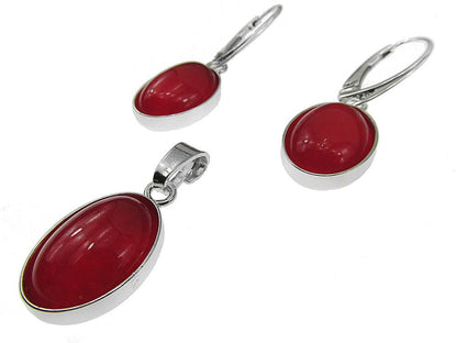 Set argint cu agate rosii ovale 14x10 MM - GlamBazaar.ro