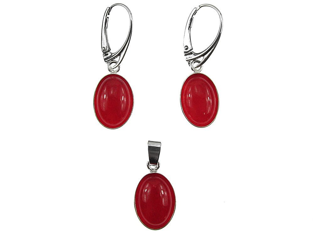 Set argint cu agate rosii ovale 14x10 MM - GlamBazaar.ro