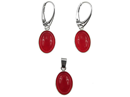Set argint cu agate rosii ovale 14x10 MM - GlamBazaar.ro
