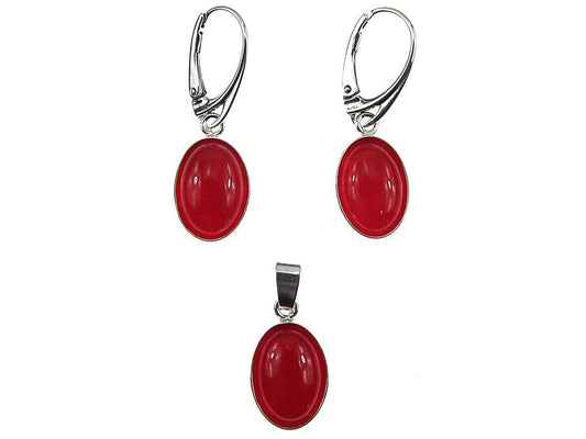 Set argint cu agate rosii ovale 14x10 MM - GlamBazaar.ro