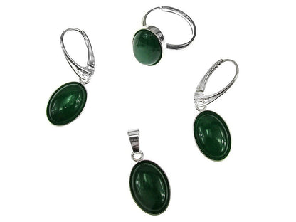 Set argint cu agate verzi 14x10 MM si lantisor inclus - GlamBazaar.ro