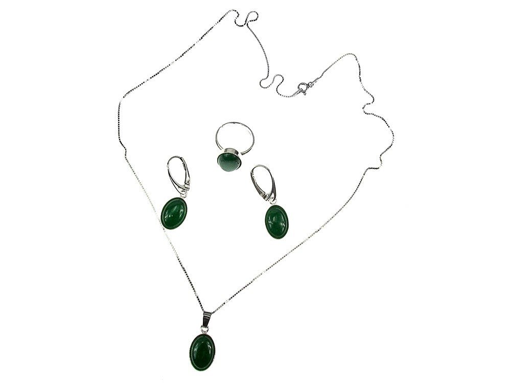 Set argint cu agate verzi 14x10 MM si lantisor inclus - GlamBazaar.ro