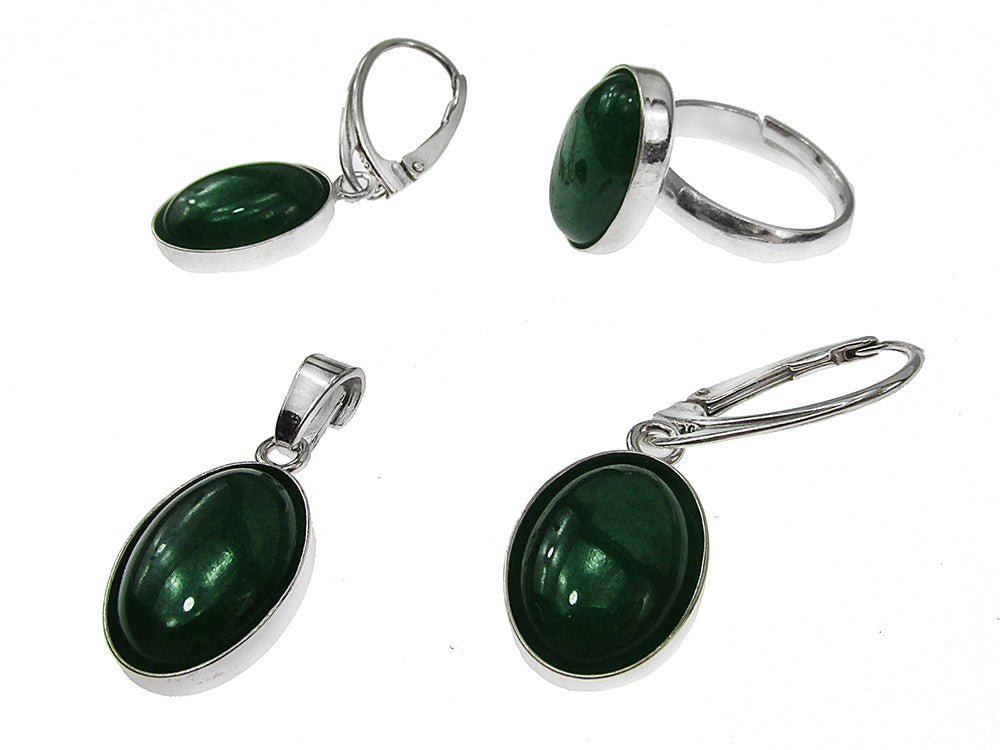 Set argint cu agate verzi 14x10 MM si lantisor inclus - GlamBazaar.ro