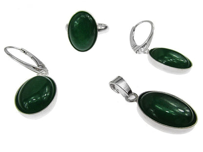 Set argint cu agate verzi 14x10 MM si lantisor inclus - GlamBazaar.ro