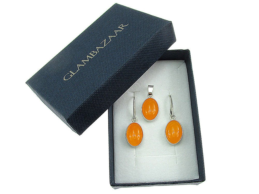 Set argint cu jad galben oval 14x10 MM - GlamBazaar.ro