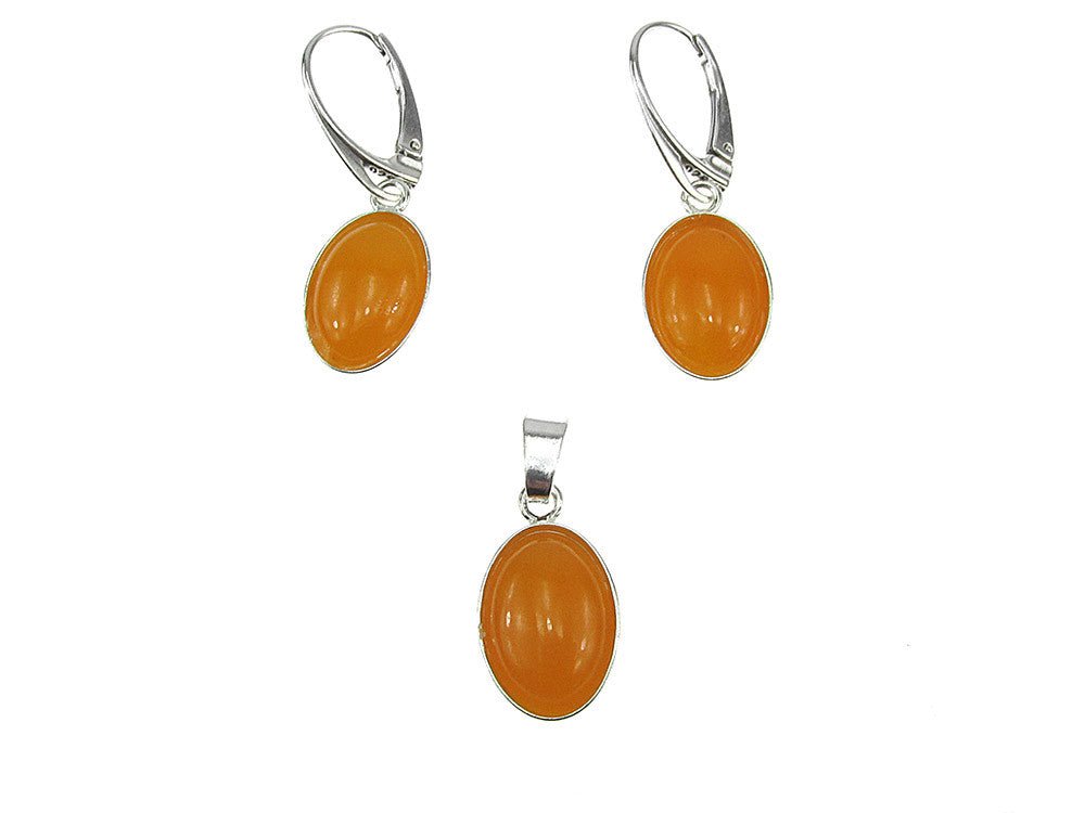 Set argint cu jad galben oval 14x10 MM - GlamBazaar.ro