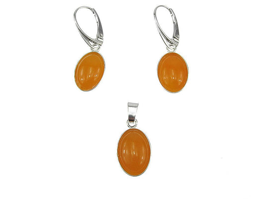 Set argint cu jad galben oval 14x10 MM - GlamBazaar.ro