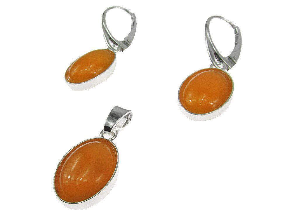 Set argint cu jad galben oval 14x10 MM - GlamBazaar.ro