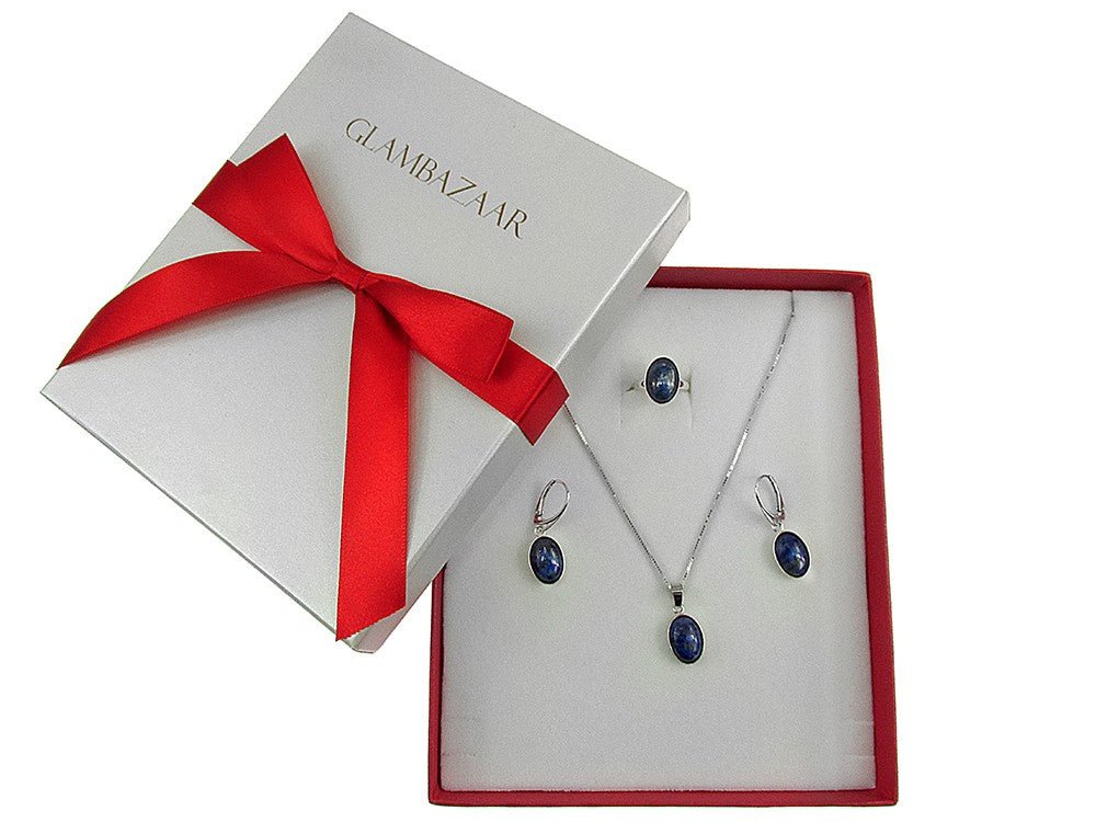 Set argint cu lapis lazuli natural 14x10 MM - GlamBazaar.ro