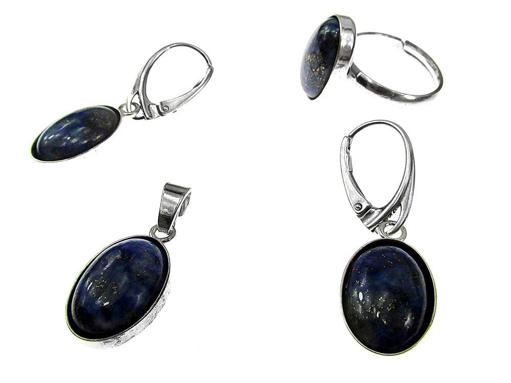 Set argint cu lapis lazuli natural 14x10 MM - GlamBazaar.ro