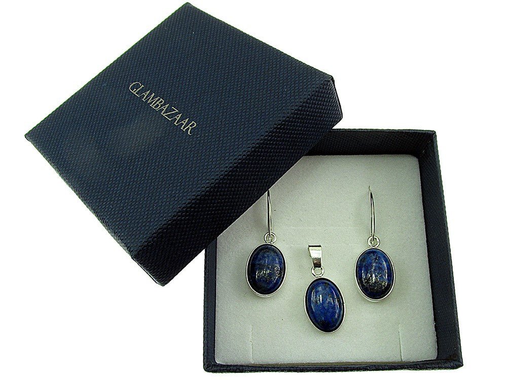Set argint cu lapis lazuli oval 14x10 MM - GlamBazaar.ro