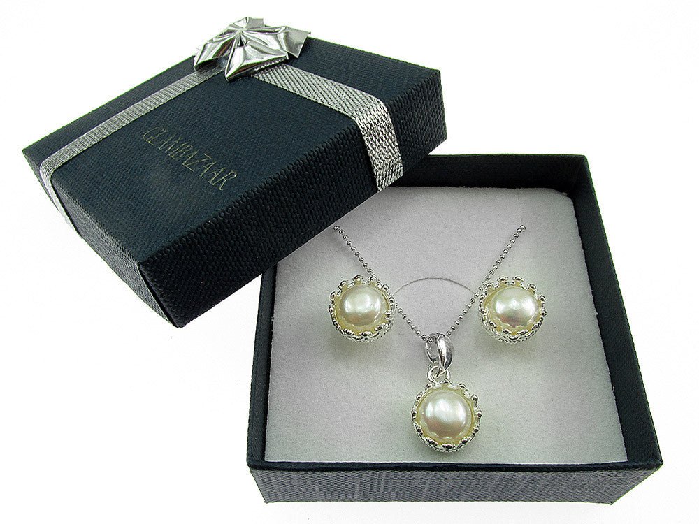 Set argint model coroana cu perle de cultura albe - GlamBazaar.ro