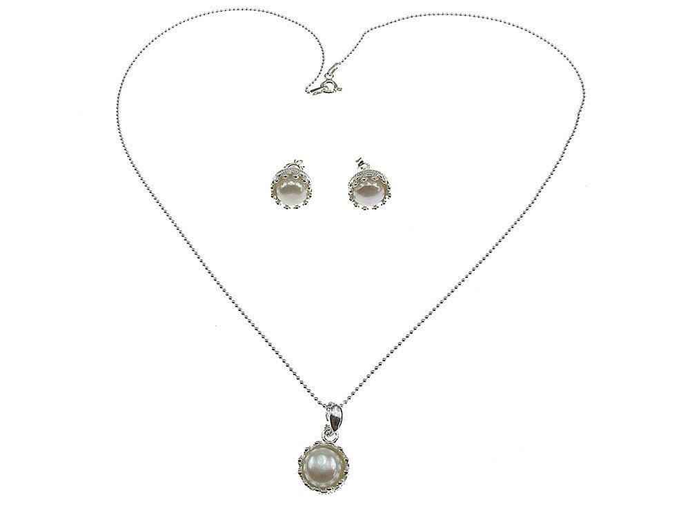 Set argint model coroana cu perle de cultura albe - GlamBazaar.ro