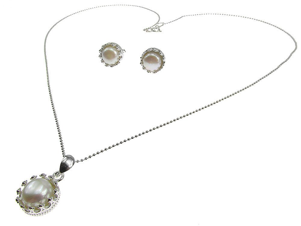 Set argint model coroana cu perle de cultura albe - GlamBazaar.ro