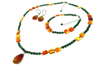 Set bijuterii dama carneol si malachit - GlamBazaar.ro