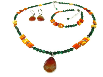 Set bijuterii dama carneol si malachit - GlamBazaar.ro