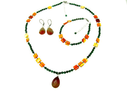 Set bijuterii dama carneol si malachit - GlamBazaar.ro