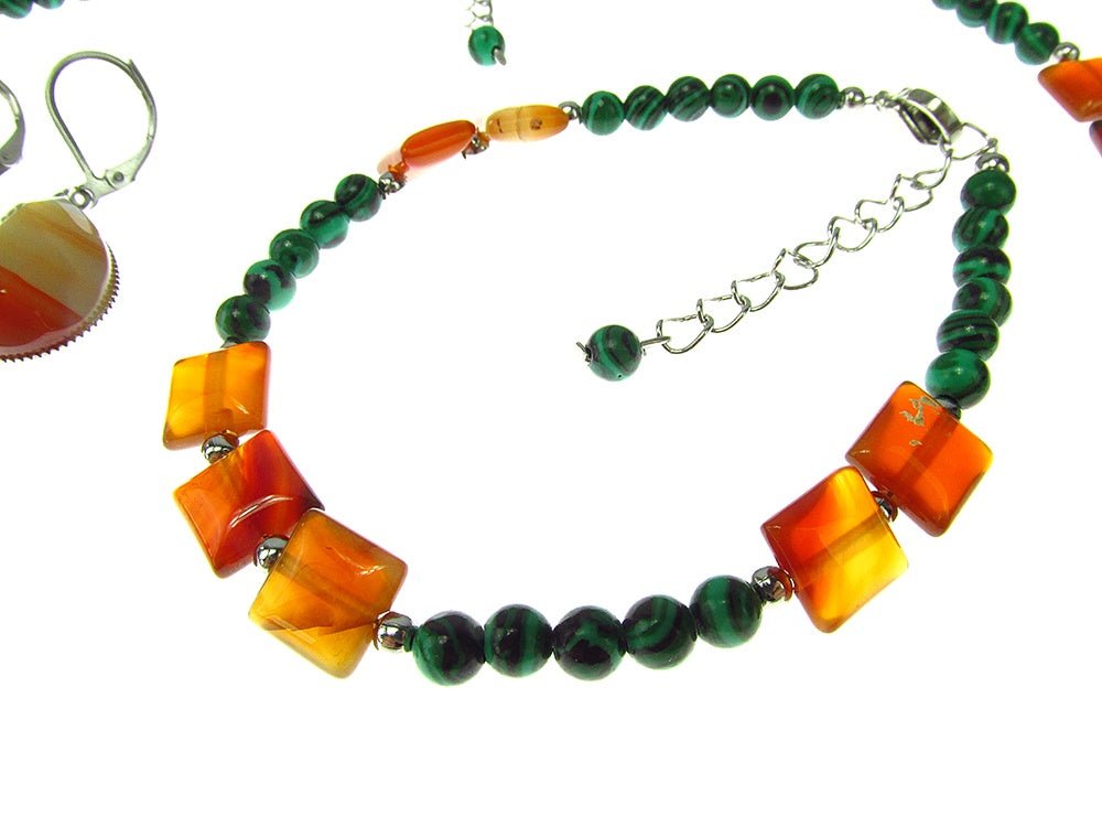 Set bijuterii dama carneol si malachit - GlamBazaar.ro