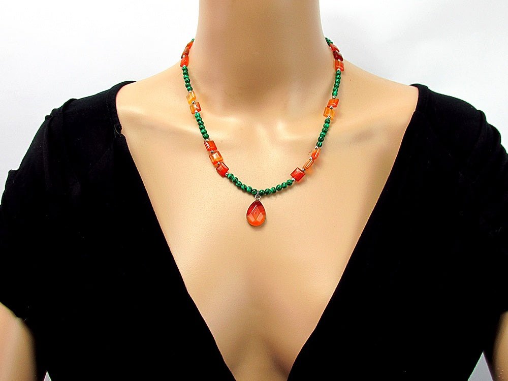 Set bijuterii dama carneol si malachit - GlamBazaar.ro