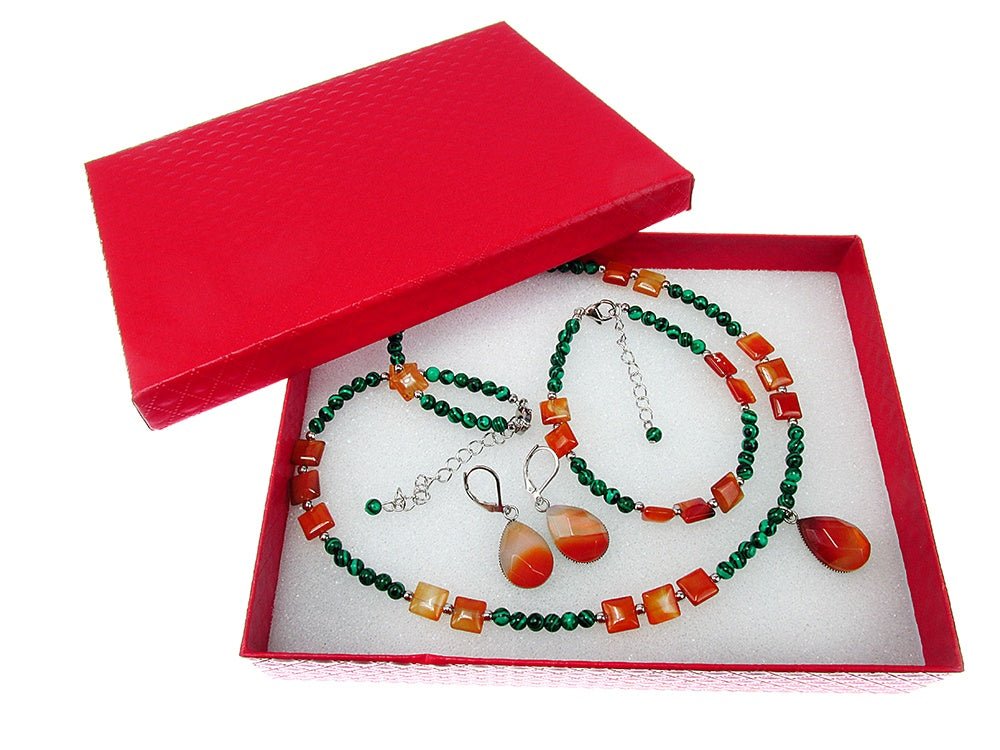 Set bijuterii dama carneol si malachit - GlamBazaar.ro