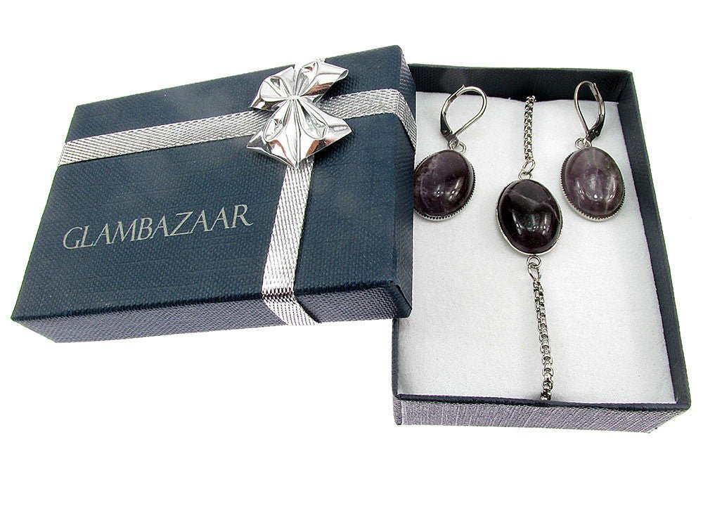 Set bratara si cercei inox cu ametist - GlamBazaar.ro