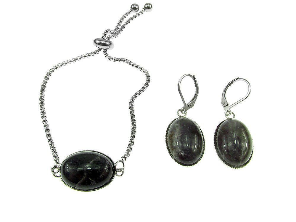 Set bratara si cercei inox cu ametist - GlamBazaar.ro