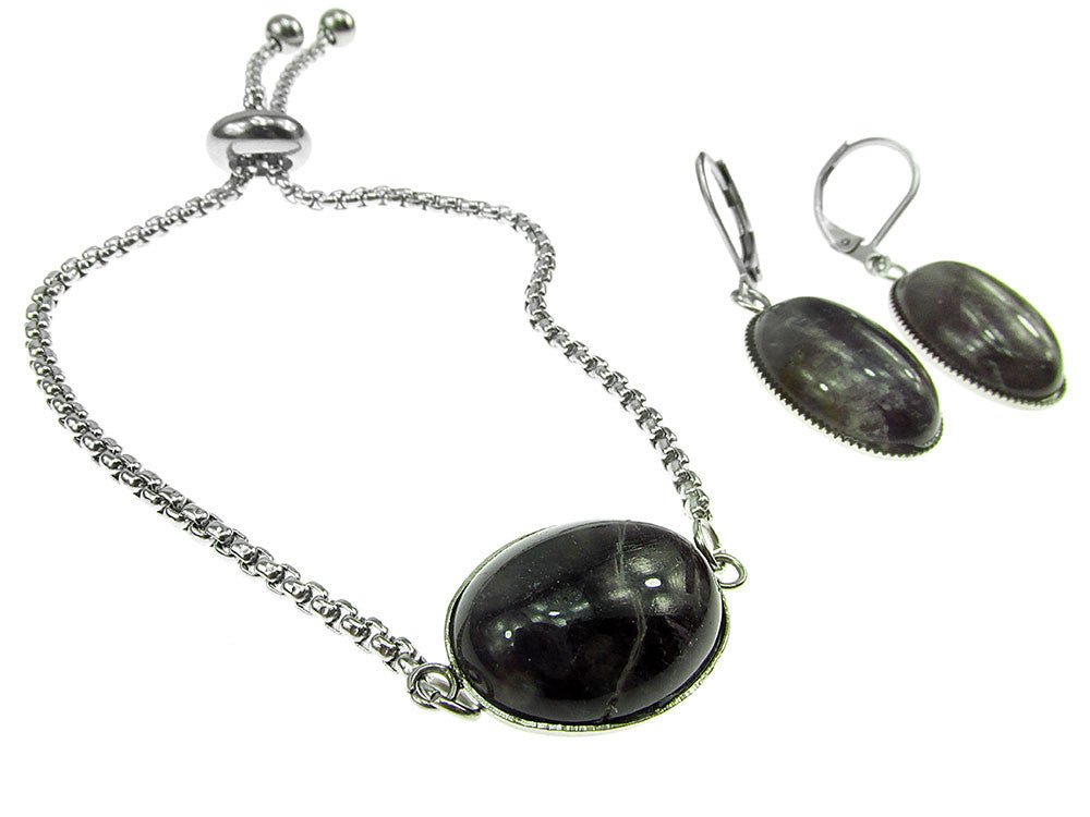 Set bratara si cercei inox cu ametist - GlamBazaar.ro