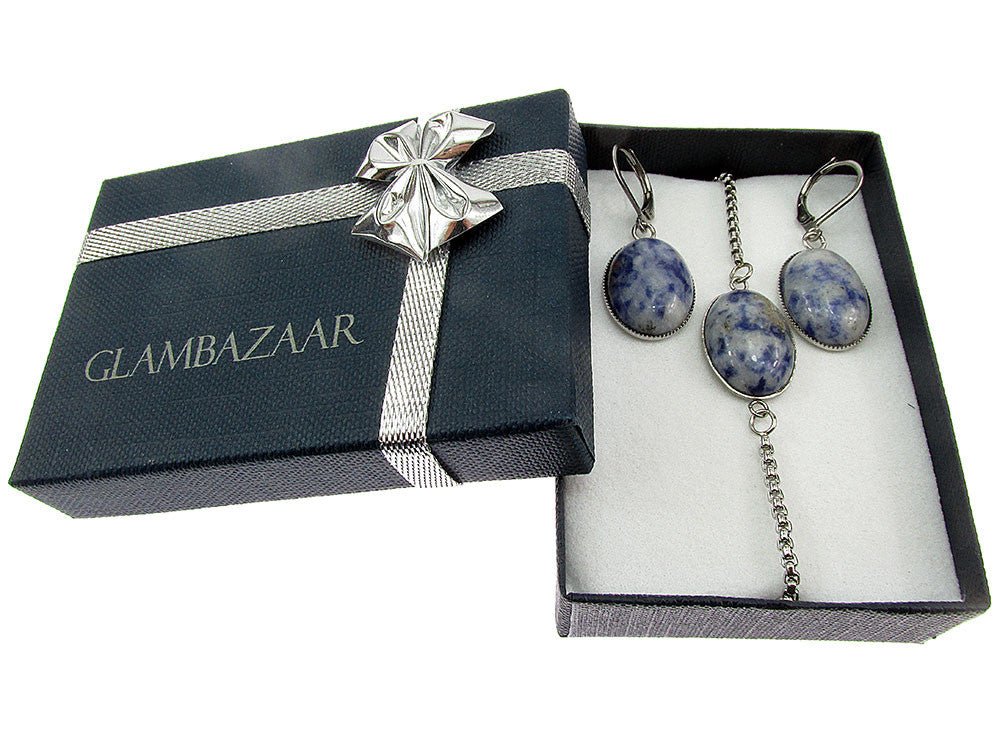 Set bratara si cercei inox cu sodalit - GlamBazaar.ro