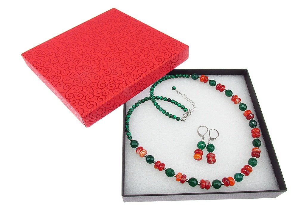 Set dama carneol, agate verzi si malachit - GlamBazaar.ro
