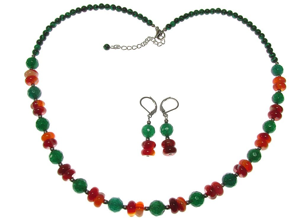 Set dama carneol, agate verzi si malachit - GlamBazaar.ro