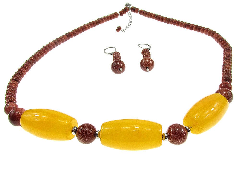 Set Piatra Soarelui maro si jad galben - GlamBazaar.ro